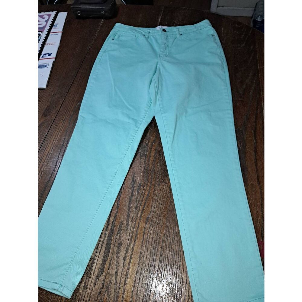 Size 10 Crown & Ivy Aqua Green Blue High Rise Skinny Denim Jean Pants